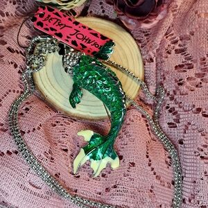 Sparkly Betsey Johnson Green Enamel Koi Fish Brooch/Necklace NWT (Silvertone)